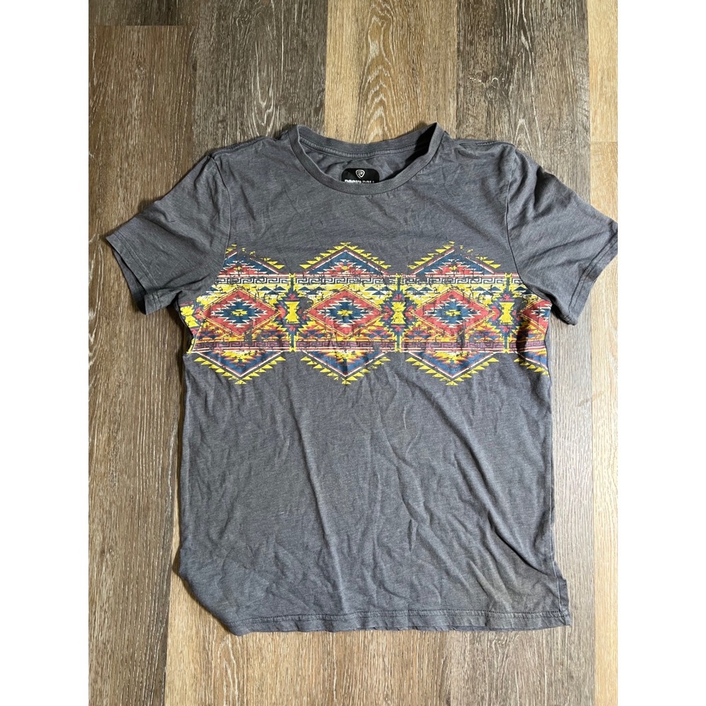 Rock & Roll‎ Denim T-Shirt Mens Medium Grey Aztec Southwestern Print Tee